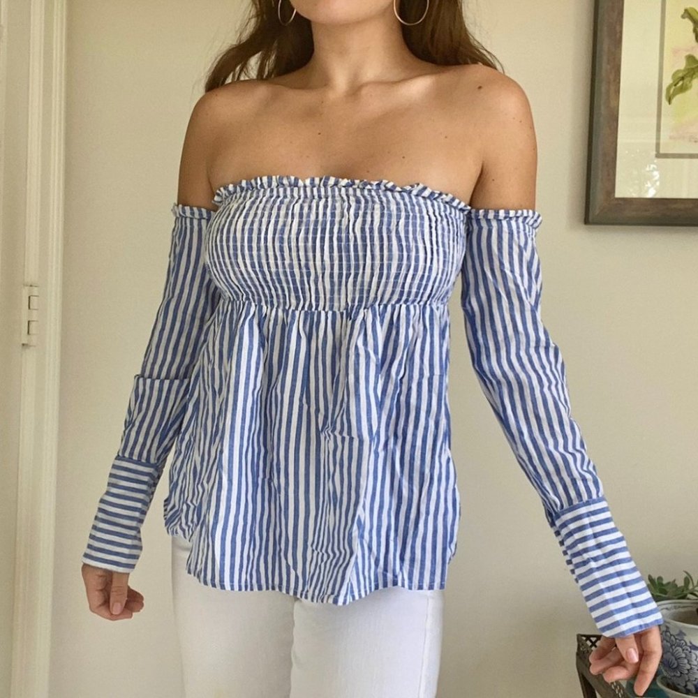 Pinstripe Off-Shoulder Top